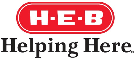 H-E-B logo with the phrase 'Helping Here'.